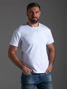 Herren Einfarbig Weiß Rundhalsausschnitt T-Shirt schmale Passform Baumwolle Oberteil Alltag