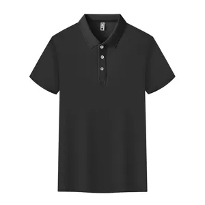 Men's solid black short sleeve polo shirt casual summer breathable business casual top