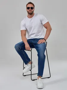 Jeans uomo classici blu eleganti, pantaloni casual elasticizzati comodi per uso quotidiano.