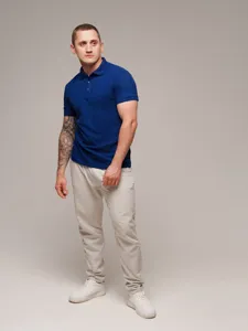 Men's casual short sleeve polo shirt detail showing collar and button placket design.
