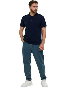 Men's short sleeve polo shirt in dark blue, casual summer sportswear and outdoor wear.