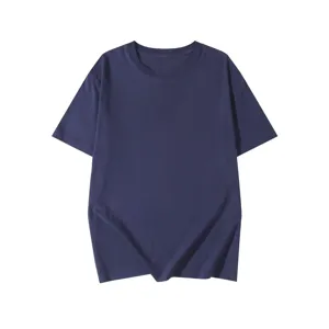 Maglietta da uomo blu scuro a maniche corte e girocollo, ideale per abbigliamento casual e da lavoro.