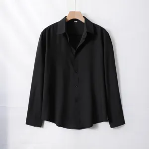 Men's black long sleeve button-down dress shirt formal business casual slim fit top apparel