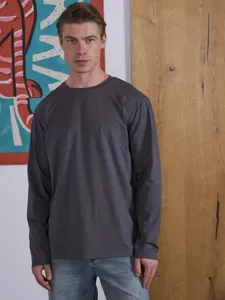 Herren einfarbig langarm t-shirt freizeit rundhals baumwolle oberteil fuer taegliche kleidung.