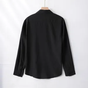 Men long-sleeved dress shirt back view, black business casual style, wrinkle-free.