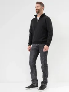 Detailed view of men's washed slim straight jeans, showcasing daily casual wearing fit.
