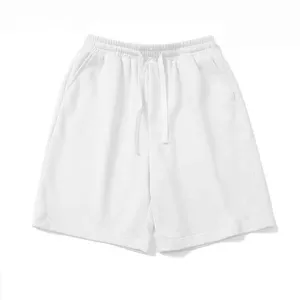 Bequeme weiße Baumwoll-Freizeithose für Herren mit elastischem Kordelzugbund für Alltag.