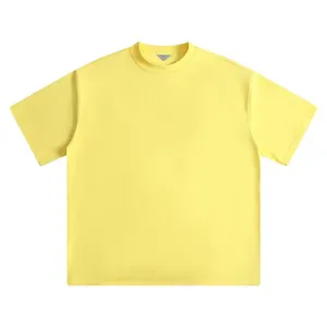 Men's solid yellow short sleeve crew neck casual t-shirt for outdoor sports daily wear.