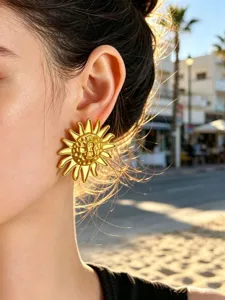 Retro gouden zonnebloem oorbellen voor vrouwen, statement boho metalen bloem sieraden.