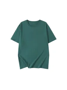 Maglietta casual da uomo verde scuro a maniche corte e girocollo, capo base monocolore classico.