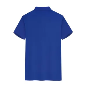 Men's breathable solid blue polo shirt back view, casual short sleeve top daily wear.