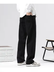 Men's black loose straight leg denim jeans casual streetwear comfortable trousers main view