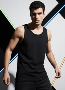 Classic black men's tank top, comfortable cotton vest for daily wear and workouts.