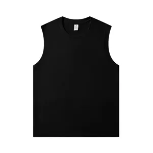Detailed close-up view of black cotton tank top collar, showing breathable soft fabric.