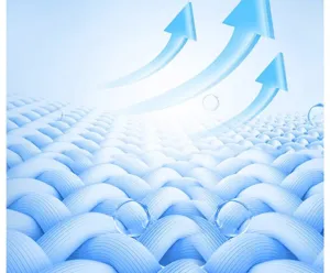 Detailed view of breathable cooling fabric texture with moisture-wicking effect for summer wear.