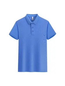 Men's blue short sleeve polo shirt casual breathable summer top apparel basic solid color style