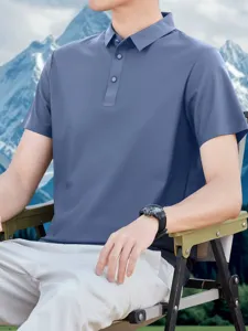 Men's summer seamless cooling short sleeve polo shirt, breathable business casual top apparel for men.