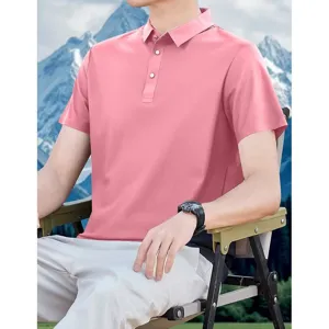 Men's summer seamless cooling polo shirt short sleeve casual business top in pink color.