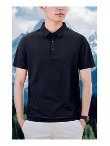 Men summer cooling black polo shirt short sleeve casual business wear top comfortable fit