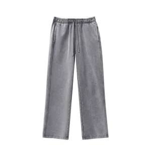 Herren schwere Vintage gewaschene Baumwolle Jogginghose lose gerade lässige Freizeithose