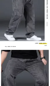 Men's casual loose fit denim jeans trousers with stylish pocket design for daily wear.