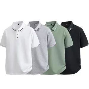 Summer short sleeve polo shirt for men and women, casual breathable knit top with striped collar.