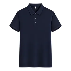Classic solid dark blue men short sleeve polo shirt casual breathable summer top apparel