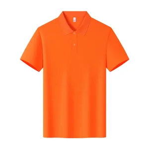 Men's solid orange short sleeve polo shirt, 100% cotton casual business top for daily wear.