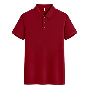 Detailed view of the classic burgundy men's short sleeve polo shirt with 3 buttons.