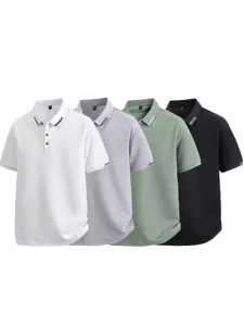 Summer short sleeve polo shirt casual breathable solid color cuffed sports top for men women