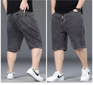 Men's plus size loose fit straight denim shorts casual dark grey five-point shorts