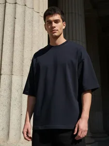 Herren Heavyweight Baumwolle T-Shirt Einfarbig Loose Fit Rundhals Kurzarm Top Überschnittene Schulter Oversize T-Shirt Für Casual Daily