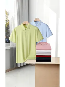 Men's 100% cotton short sleeve polo shirt casual classic solid color business casual top.