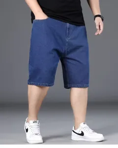 Men's plus size loose fit straight denim shorts casual summer streetwear daily wear