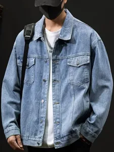 Retro gewaschene Patchwork Jeansjacke für Herren, lose Vintage Arbeitskleidung Jacke.