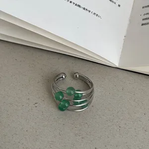 Koreaanse stijl multi-strand wikkelring met groene natuurstenen kralen voor dames mode sieraden