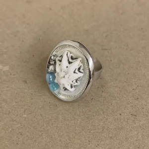 Handgemaakte schelp ring met parelmoer inleg, boheemse open vinger ring voor dames.