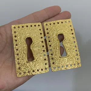 Vintage gold metallic keyhole earrings textured cutout statement drop earrings for women