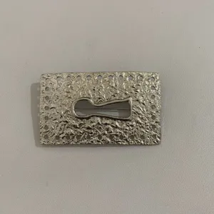 Vintage silver metal rectangular keyhole hollow brooch exaggerated aesthetic jewelry accessory