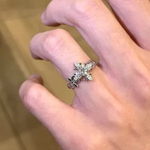 Retro silver cross diamond ring for women niche design luxury fashion index finger ring