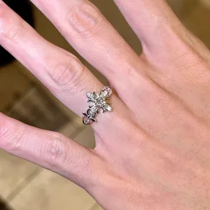 Vintage cross fleur de lis ring for women, luxury silver fashion index finger ring jewelry.
