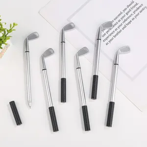 Golfclub balpen set met zilveren metalen behuizing en zwarte grip voor kantoorbriefpapier.