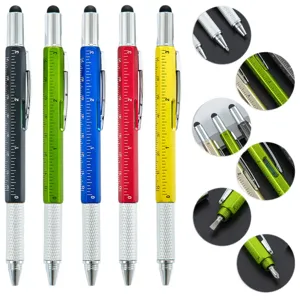 6-in-1 Mehrzweck Kugelschreiber mit Lineal, Wasserwaage, Eingabestift und Schraubendreher.