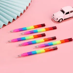 Set di matite arc-en-ciel impilabili, cancelleria creativa per bambini e diario, colorate.