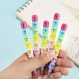 Creative Stackable Seven Section Crayon Cute Cartoon Smiley Face Multi Color Children Drawing Pen Student Stationery Gift