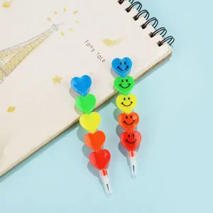 Rainbow heart stacking pencils cute smiley stationery creative student writing tool kids gift