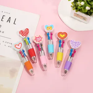 Cute Korean style four color ballpoint pen set, creative mini press stationery items.
