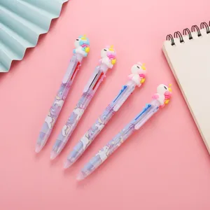 Lindo juego de bolígrafo multicolor de unicornio, papelería de estudiante kawaii.