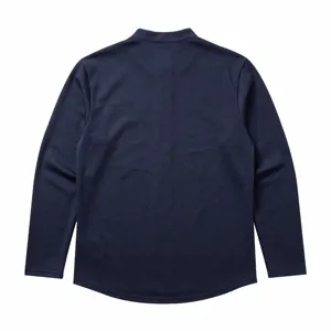 Donkerblauwe langarm mandarin kraag henley shirt rug detailweergave casual heren