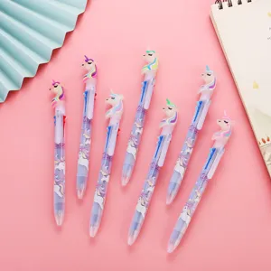 Lindo bolígrafo retráctil de unicornio, juego de 6 papelería de dibujos animados escolares.